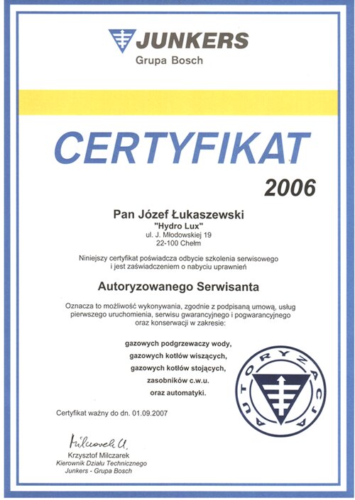 Certyfikat autoryzacji nr 1
