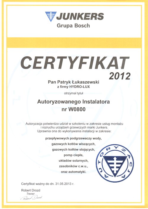 Certyfikat autoryzacji nr 12