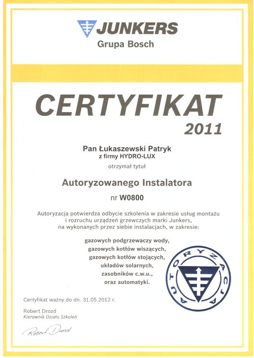 Certyfikat autoryzacji nr 13