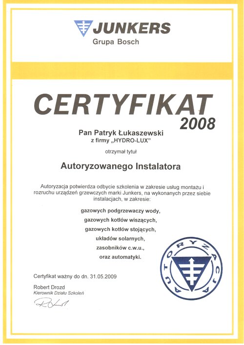 Certyfikat autoryzacji nr 14