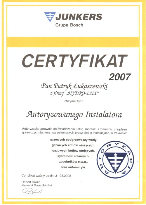 Certyfikat autoryzacji nr 15