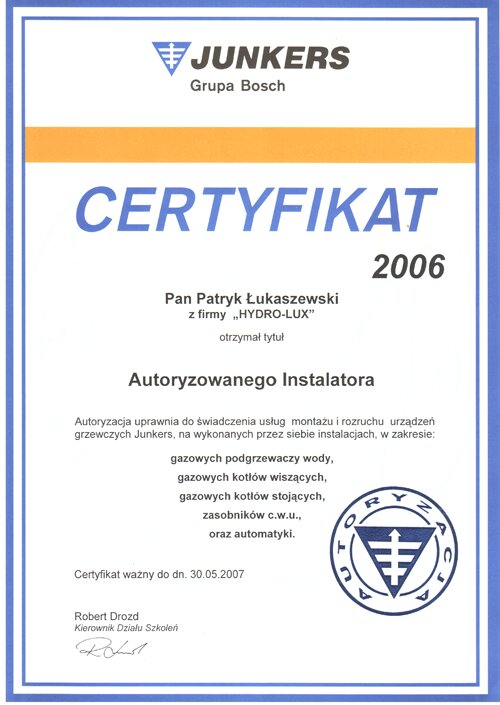 Certyfikat autoryzacji nr 17