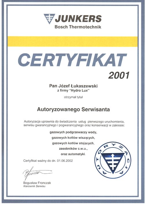 Certyfikat autoryzacji nr 20
