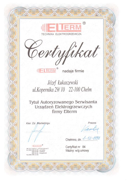 Certyfikat autoryzacji nr 5