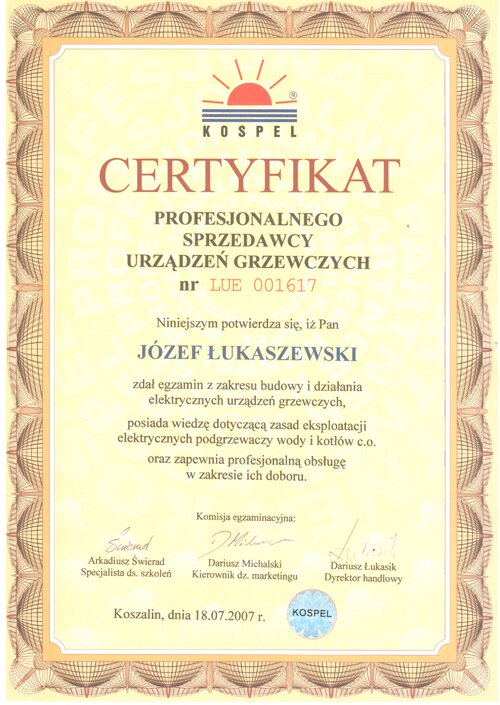 Certyfikat autoryzacji nr 6